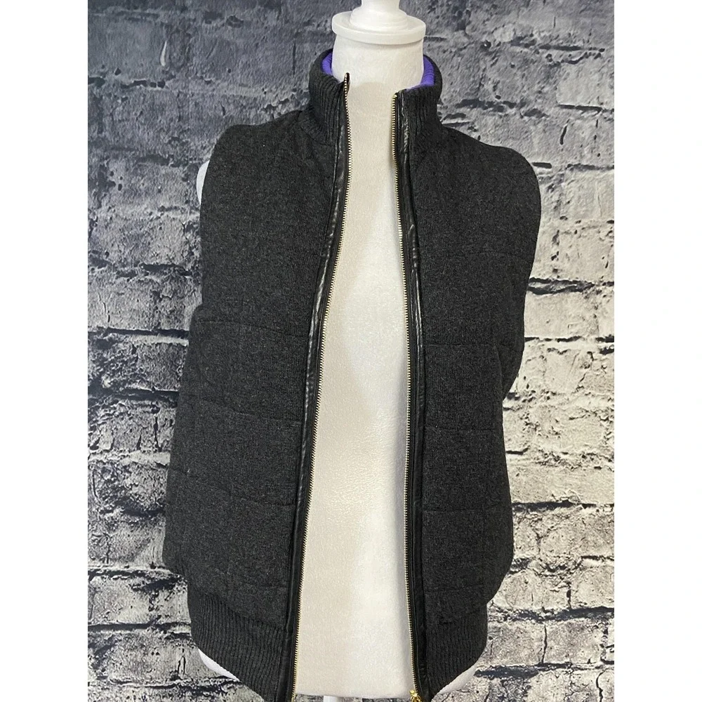 Tory Burch Vest Womens XS Gray Wool Cashmere Quilted Puffer Zip